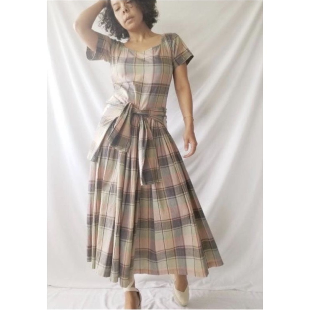 Vintage 80s Norma Kamali Rare 2 Piece Indian Cotton Madras Plaid Dress &… - Picture 12 of 16